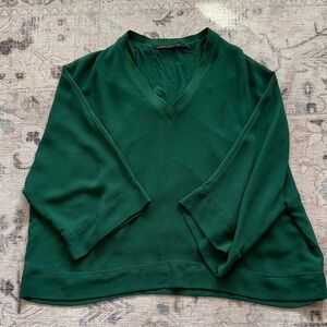 Zara Deep Green V-Neck Women's Sweater
